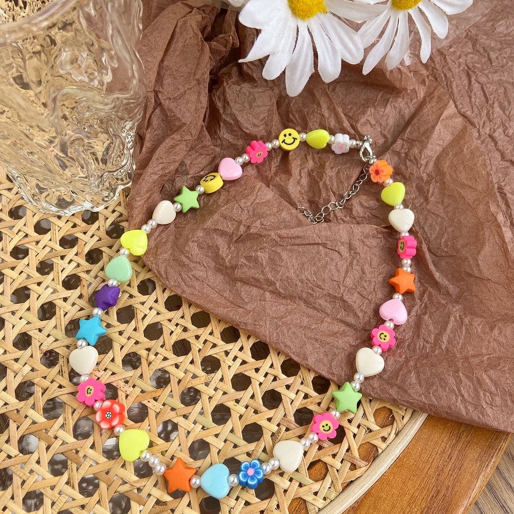 Vòng Cổ Choker Hạt Hình Trái Tim Hoa Sao Đầy Màu Sắc Phong Cách Retro
