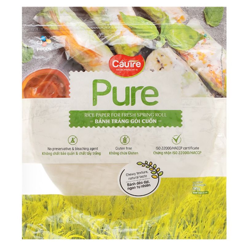 Bánh Tráng Gỏi Cuốn 22cm CJ Pure Cầu Tre Gói 280G Chính Hãng Công Thức Truyền Thống Làm Từ Gạo