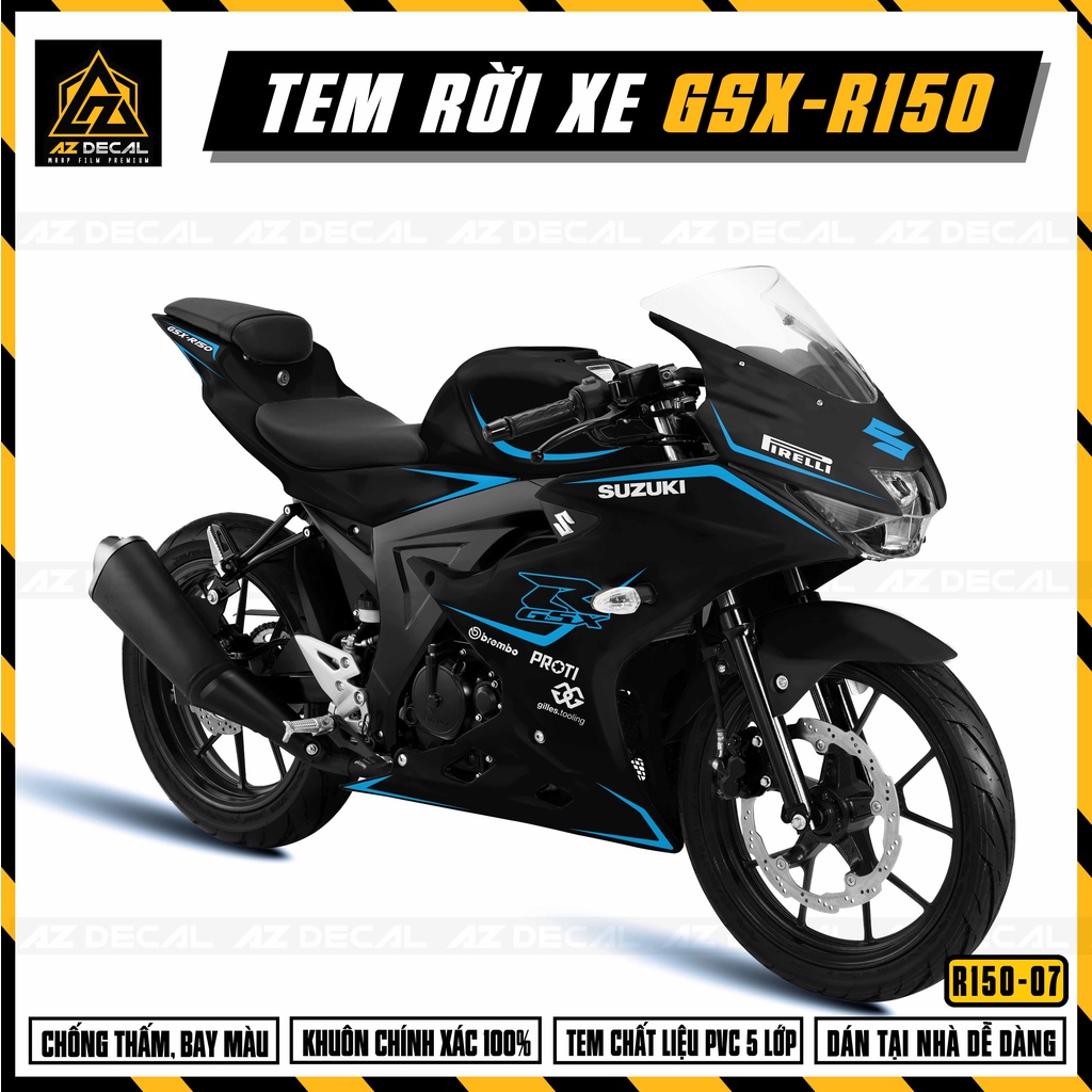 Tem Rời Dán Xe GSX R150 | GSX R150-07 | Decal Chỉ Chống Nước, Cắt Rời Dễ Dán Áp Dụng Xe Sơn Đỏ, Xanh, Đen, Trắng