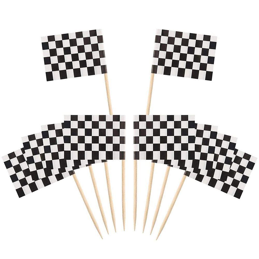 Cờ Đua Bằng Giấy Họa Tiết Caro Trắng Đen Đa Năng Trang Trí Bánh Kem