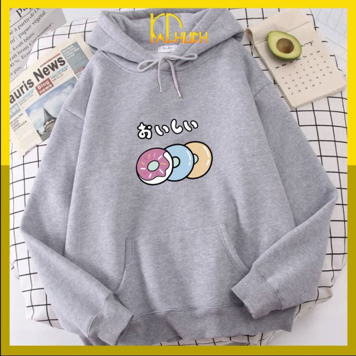 ÁO HOODIE NỈ IN BÁNH RÁN (có nhiều màu)