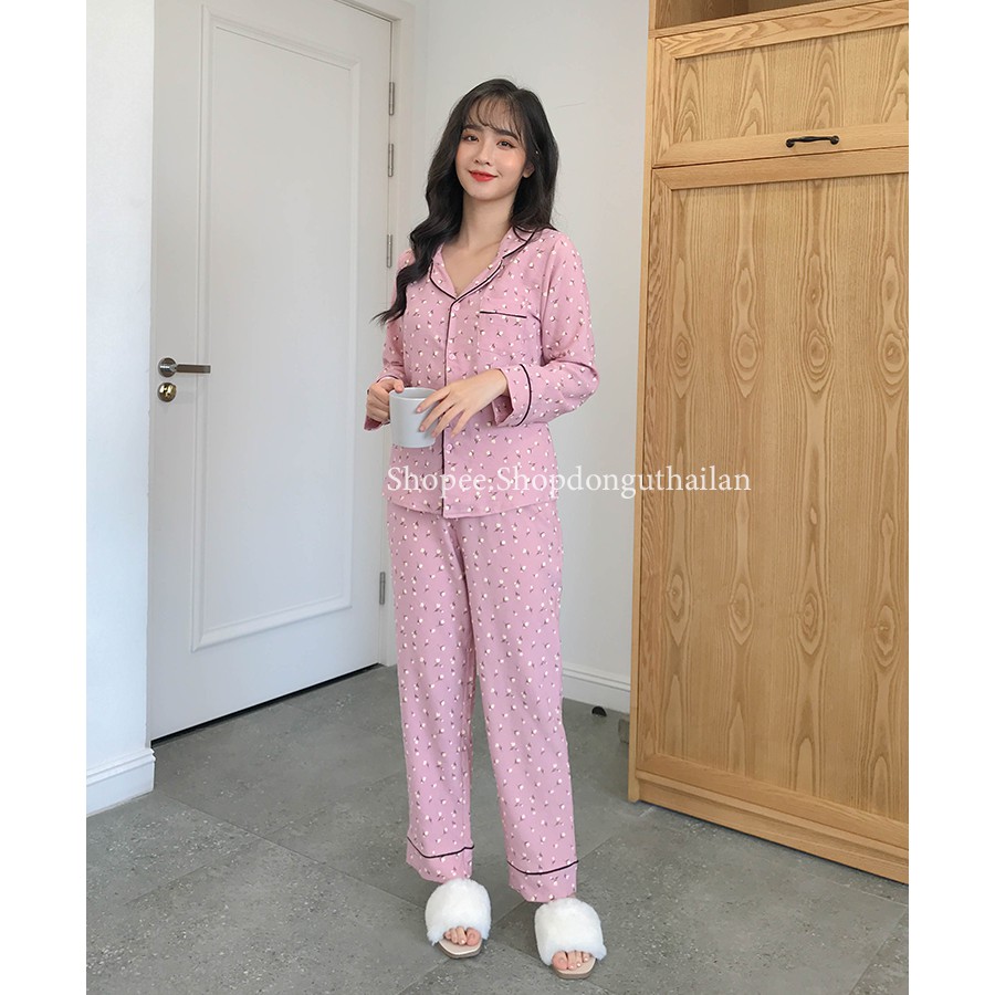 Bộ ngủ pijama nhung tăm dài tay