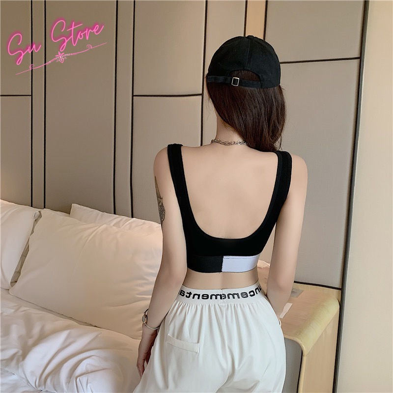 Áo Bra Tập Gym Thun Co Giãn, Áo Croptop Hở Lưng [Có Mút Ngực Có Thể Tháo Rời] - 3384