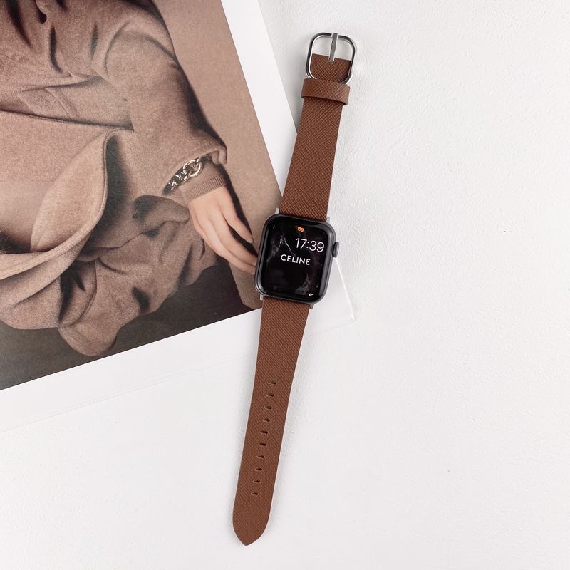 Dây Đeo Đồng Hồ Bằng Da Phối Nút Vuông Kích Thước 45mm 41mm 44mm 40mm 42mm 38mm Cho iwatch 3 4 5 6 7 se