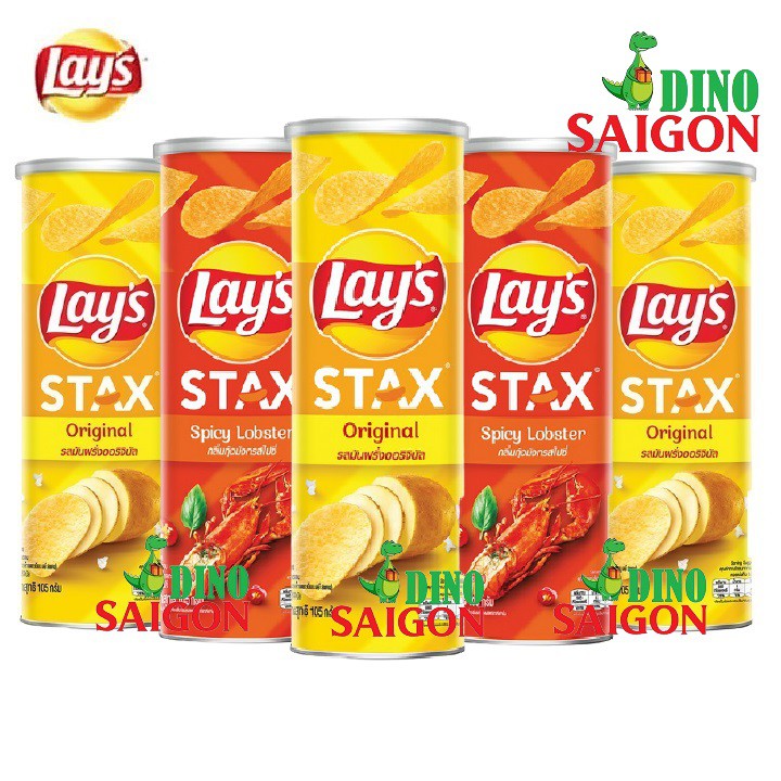 Combo 5 Hộp Bánh Snack Khoai Tây Lay's Stax Thái Lan 105g Gồm 3 Vị Tự nhiên Và 2 Vị Tôm Hùm Nướng