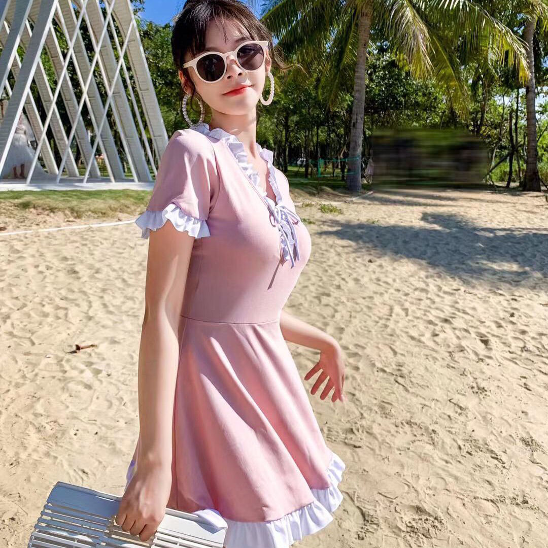 Đồ Bơi Màu Đen Váy 1 Mảnh Sexy Ren Đồ Đi Biển Nữ (Tay Dài Hoặc Ngắn Tay) | BigBuy360 - bigbuy360.vn