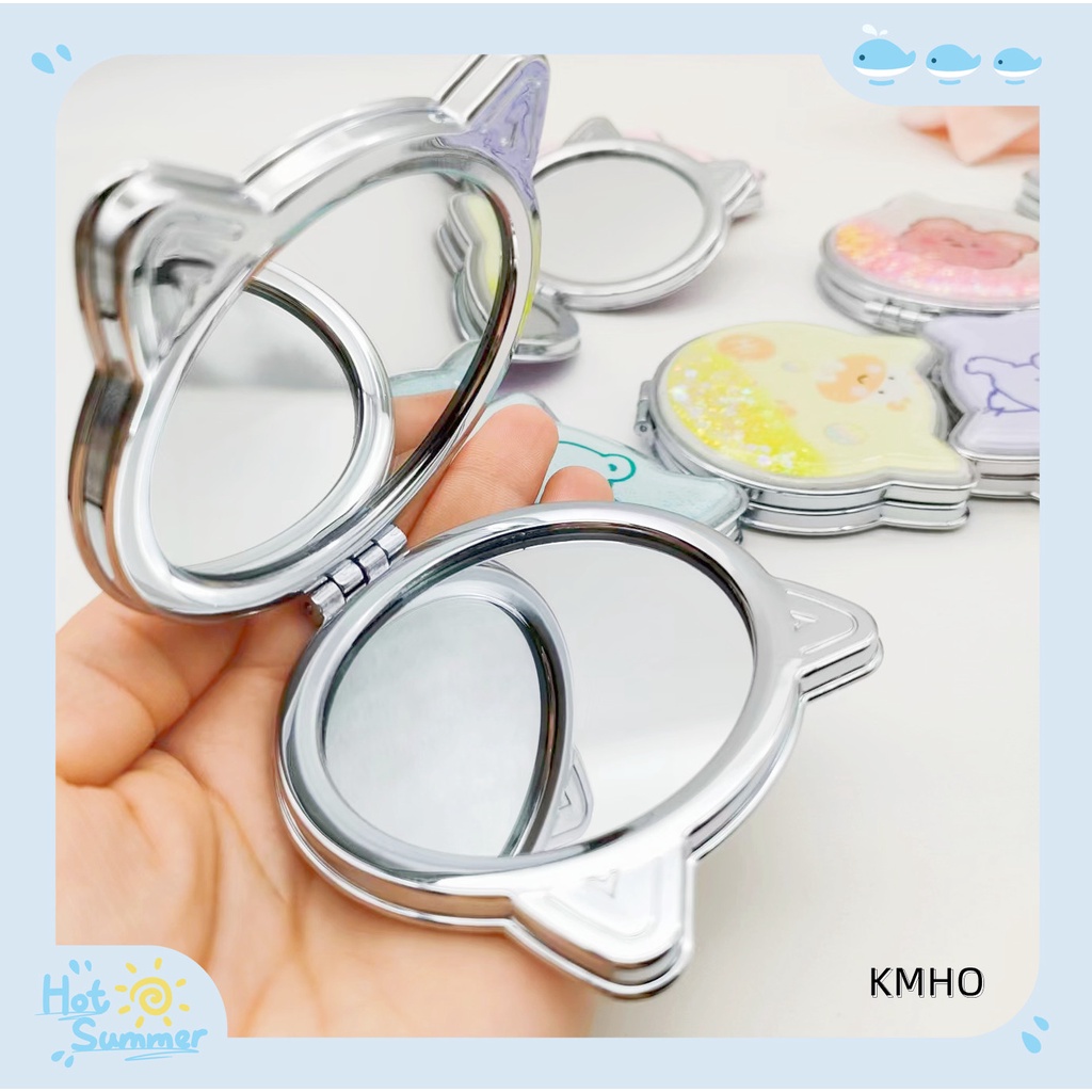 KMHO Net người nổi tiếng cát lún gương trang điểm mang theo gương nhỏ nữ dễ thương phim hoạt hình gấp hai mặt gấp sinh viên thay quần áo gương quà tặng gương trang điểm