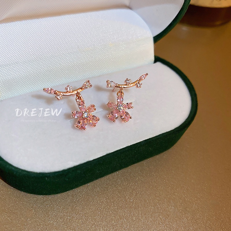 DREJEW Bông Tai Mạ Bạc Hình Hoa Đính Đá Zircon Cỡ Nhỏ Thiết Kế Đơn Giản Sang Trọng Thời Trang Cho Nữ