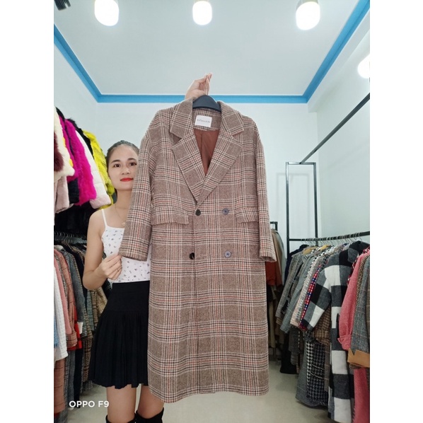 áo dạ kẻ dáng dài nữ