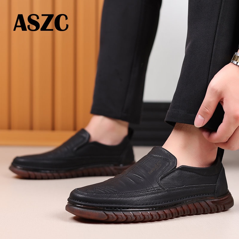 [ASZC] Giày Lười Da Cao Su Màu Đen Chất Lượng Cao Cho Nam
