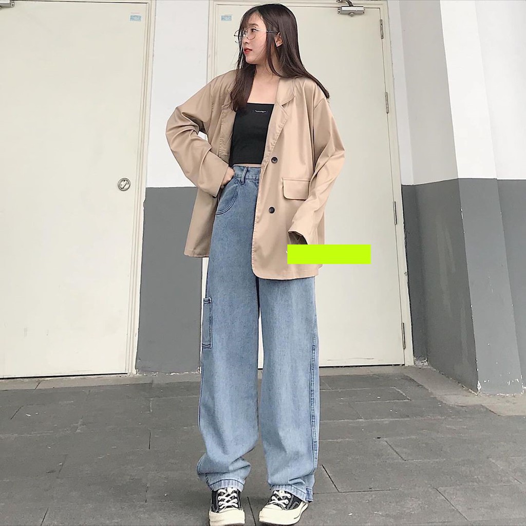 [ TRANH CHIẾN ] QUẦN JEAN ỐNG RỘNG NỮ LƯNG CAO TÚI HÔNG CAO CẤP NITIQC MÀU XANH NHẠT LAI CUỐN CỰC ĐẲNG CẤP, THỜI TRANG