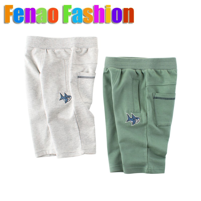 Quần Short Cotton Thêu Hình Cá Cho Bé Trai