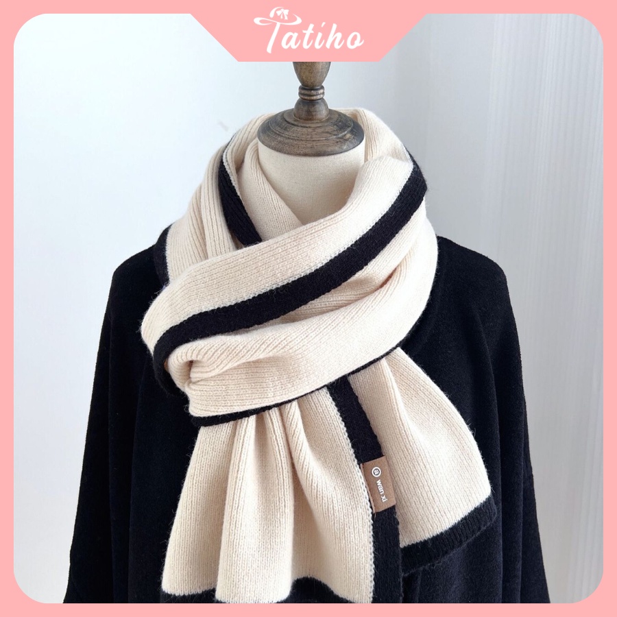 Khăn len cashmere quàng cổ unisex họa tiết trơn phối viền chất dày thời trang thu đông nhiều màu - 35x175cm - Mã KLN18