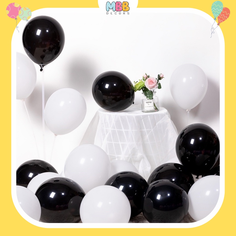 Set 10 Bóng Bay Đen Trắng Size 10 Inch Phụ Kiện Trang Trí Sinh Nhật, Tiệc Tùng