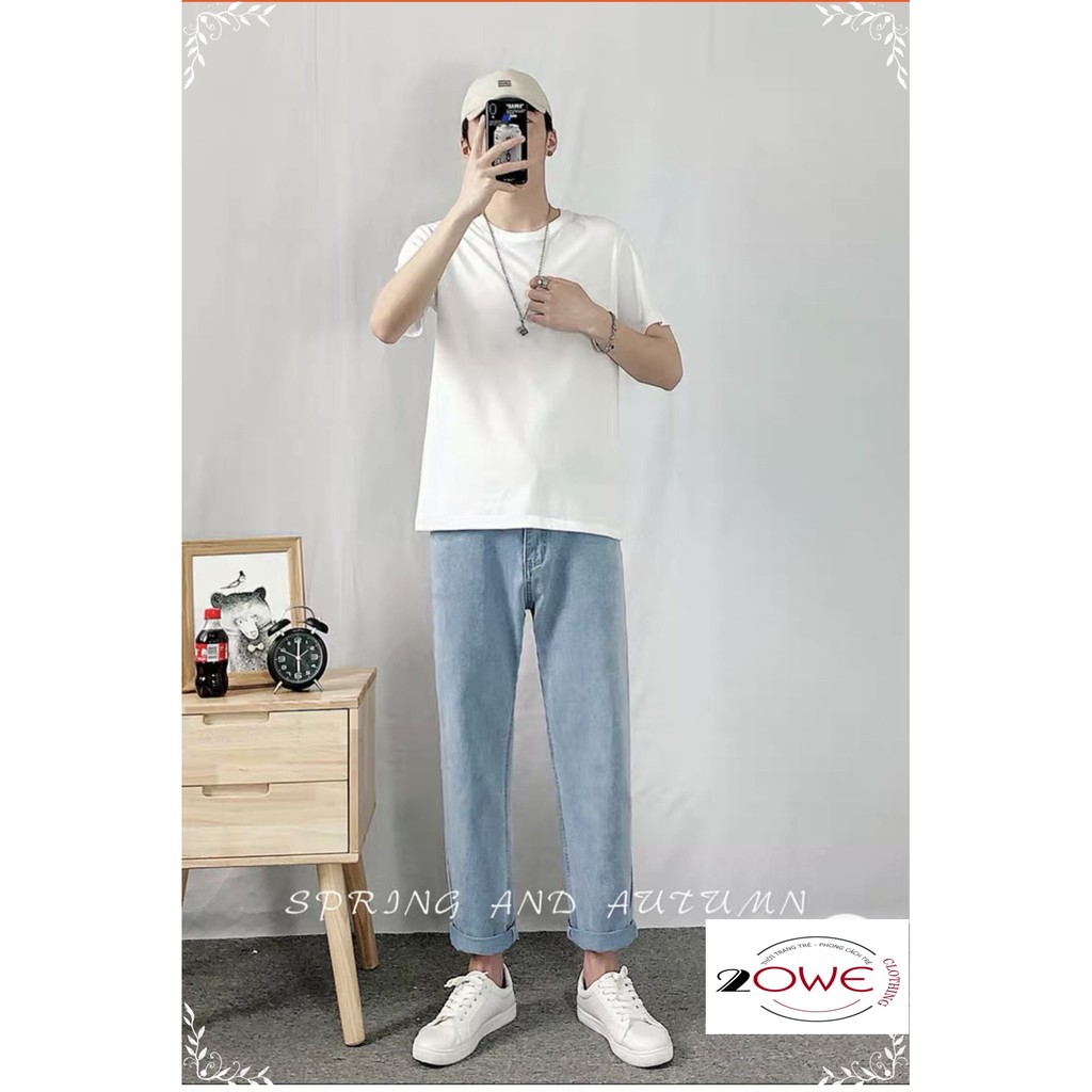 Quần jbaggy jean nam ống suông rộng+ áo phông tay lỡ unisex bán kèm deal sốc style hàn quốc