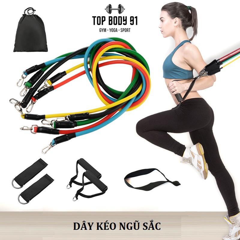 Bộ 5 Dây Kéo Tập Ngũ Sắc Tập GYM - Bộ Dây Đàn Hồi Kháng Lực Tập Thể Hình (Full BOX Phụ Kiện)