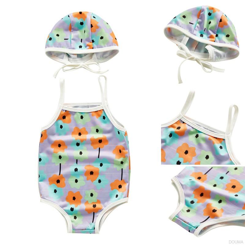 Bộ đồ bơi một mảnh + nón hoạ tiết đáng yêu cho bé gái