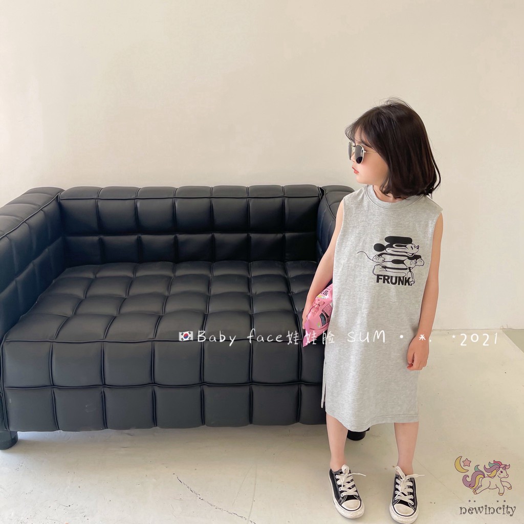 Đầm Sát Nách Họa Tiết Hoạt Hình Phong Cách Hàn Quốc Cho Bé Gái Lưng