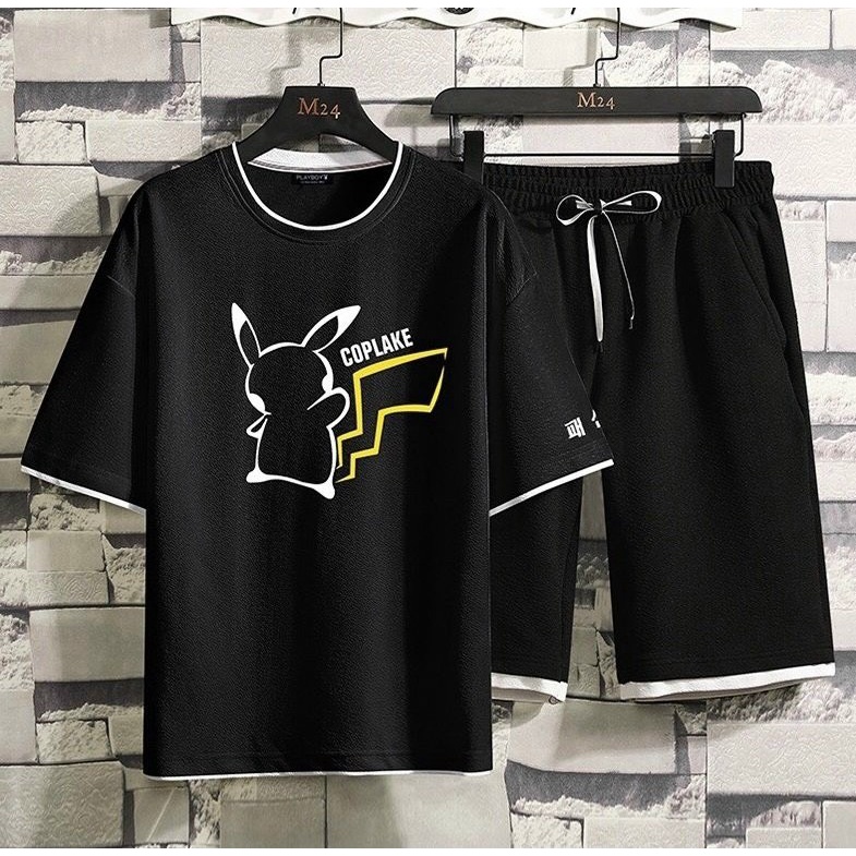 ĐỒ BỘ THỂ THAO ONE PIECE PIKACHU, SET BỘ ĐÙI NAM VÀ ÁO THUN NÓN HẢI TẶC 1KENZ SHOP