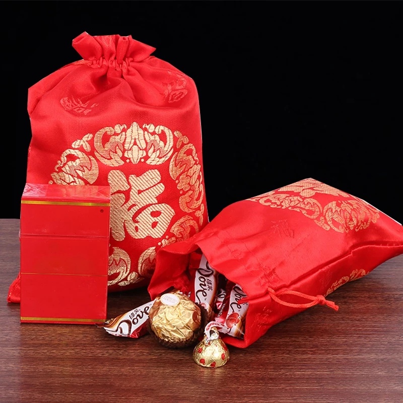 Túi thơm dây rút may mắn có thêu họa tiết năm mới Trung Hoa với 3 kích cỡ