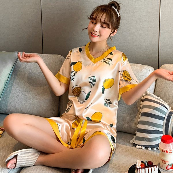 Bộ Đồ Ngủ Ngắn Tay Bằng Lụa Xinh Xắn Dành Cho Nữ | BigBuy360 - bigbuy360.vn