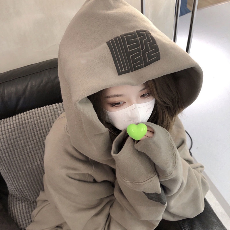 Áo len IELGY có mũ trùm đầu bằng cotton dài tay dáng rộng mỏng phong cách retro dành cho nữ