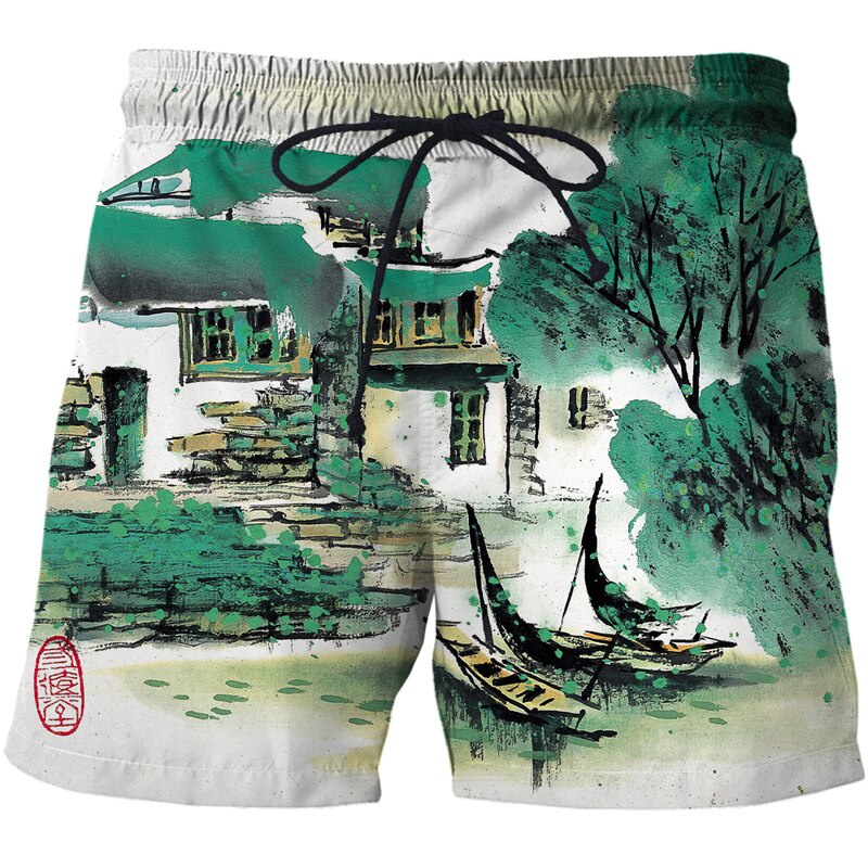 Quần short đi bơi/lướt sóng in hình 3d thời trang mùa hè mới cho nam và nữ 2021