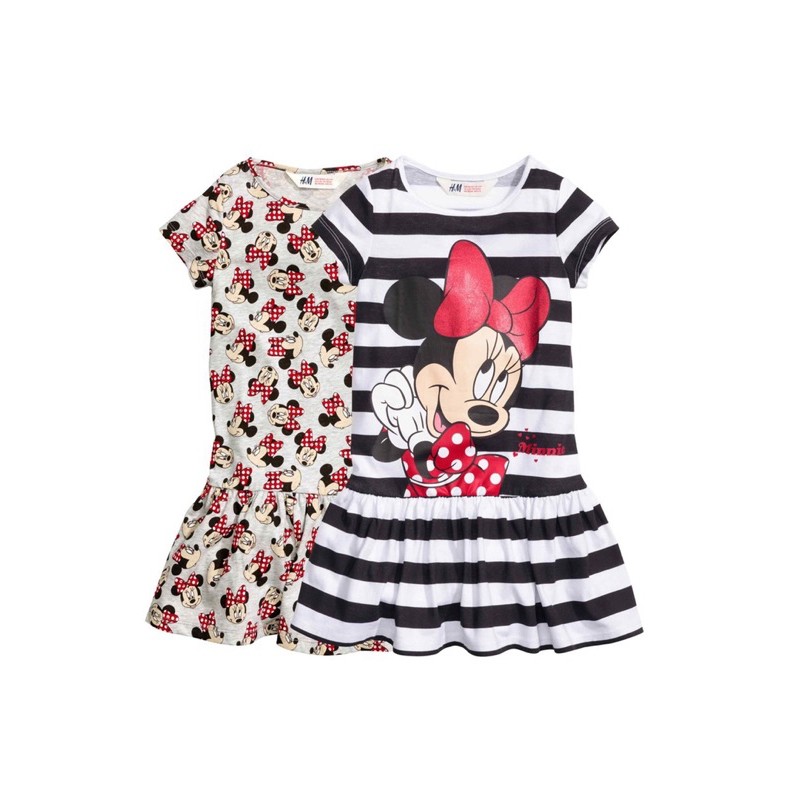 Set cặp váy cộc tay chất cotton HM hoạ tiết Mickey mới siêu xinh đáng yêu cho bé từ 2-10 tuổi