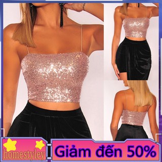 Áo lửng hai dây đính sequin lấp lánh thời trang quyến rũ dành cho nữ