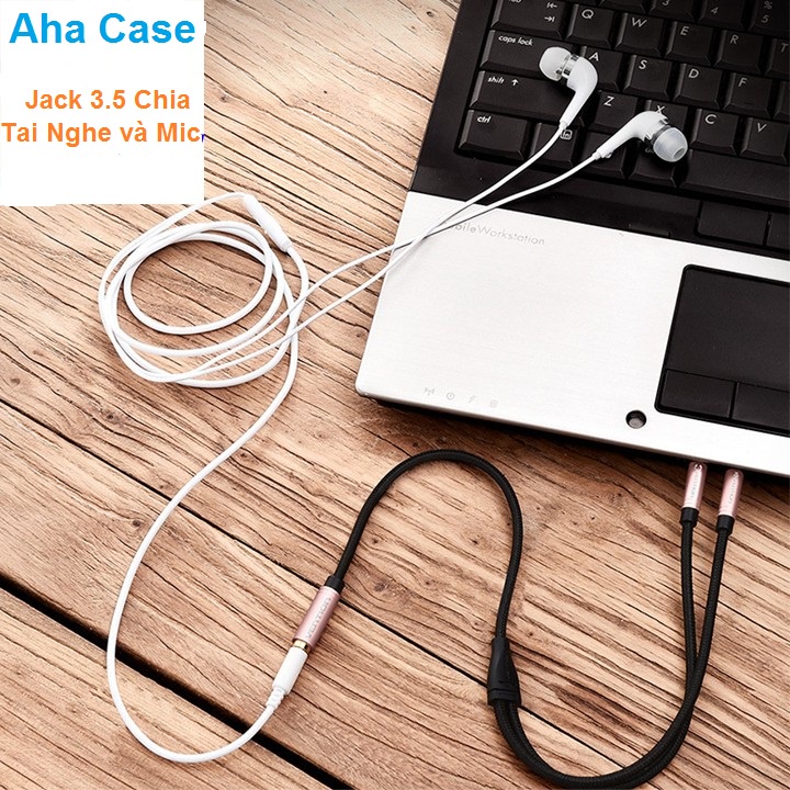 Jack Chuyển Đổi Tai Nghe 3.5mm Sang 2 Cổng 3.5mm cáp chia audio và mic dùng cho laptop và máy tính PC( đen đỏ)