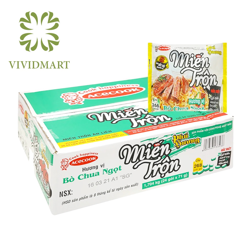MIẾN TRỘN ĂN LIỀN PHÚ HƯƠNG 2 VỊ: BÒ CHUA NGỌT VÀ XỐT CUA  – GÓI 71g – ACECOOK