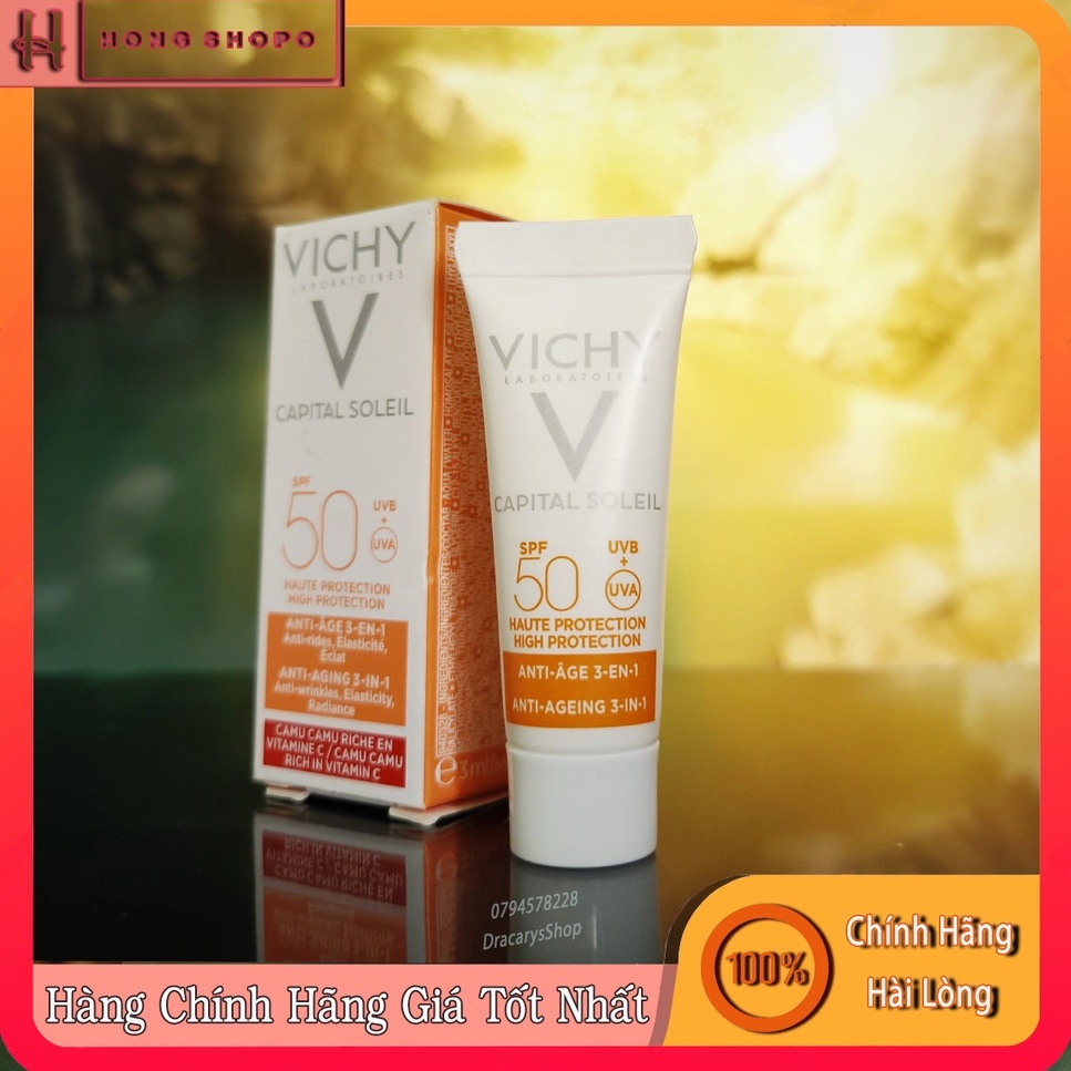 Vichy CAPITAL SOLEIL KEM CHỐNG NẮNG NGĂN NGỪA CÁC DẤU HIỆU LÃO HÓA HẰNG NGÀY SPF50 3ml