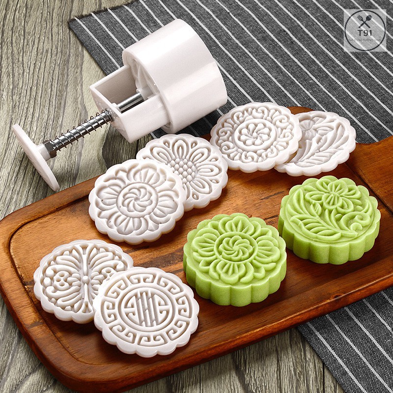 [ MẪU MỚI ] Khuôn Bánh Trung Thu Lò Xo Hình Hoa Lá Mooncake