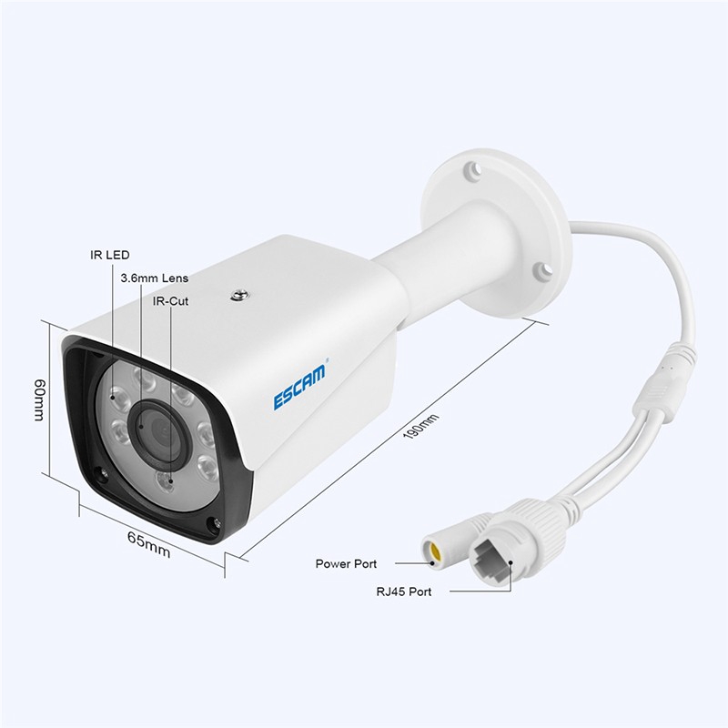 Camera Ip Wifi Không Thấm Nước Escam Onvif H.265 5mp P2P Ir