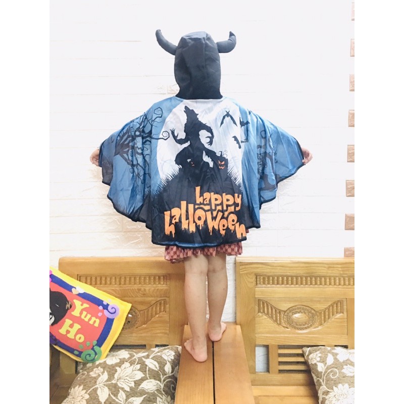 Áo choàng sừng hoá trang halloween vải in họa tiết 3D