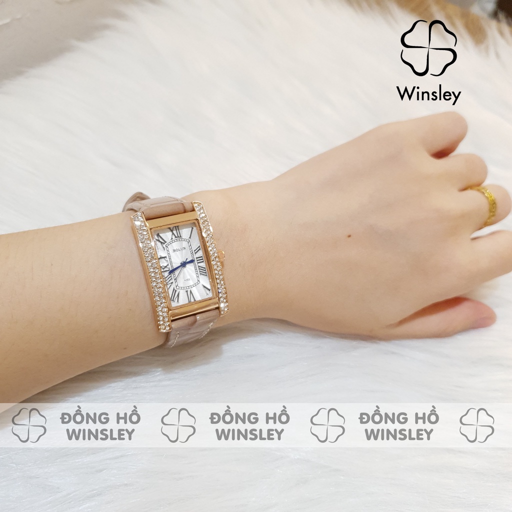 Đồng hồ nữ đeo tay dây da mặt vuông Bolun đính đá chính hãng chống nước tuyệt đối | BigBuy360 - bigbuy360.vn