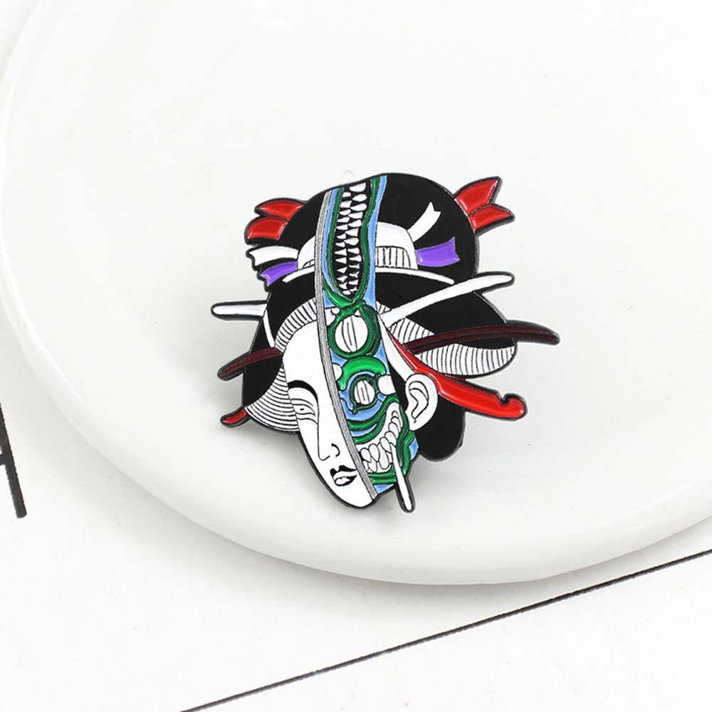 QQMALL Ghim Cài Áo Hình Geisha Và Mặt Nạ Bộ Xương Phong Cách Retro Nhật Bản
