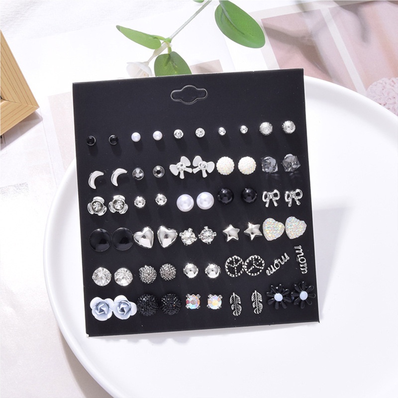 Set 30 Đôi Bông Tai Hình Trái Tim / Mặt Trăng / Trái Tim Nhiều Màu