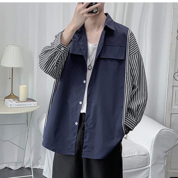 [Thời Trang Cao Cấp] Niche Áo Sơ Mi Nam Tay Dài Kẻ Sọc Màu Khóa Phong Cách Phương Tây