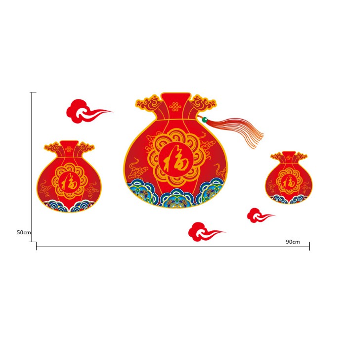 Decal trang trí Tết - Tứi lớn 3 cái đỏ
