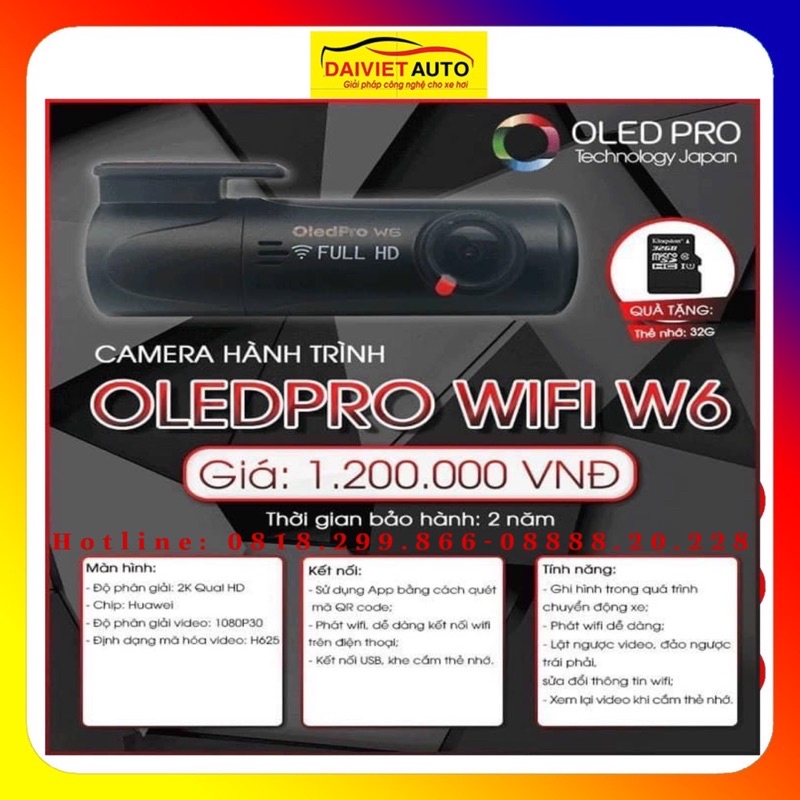 Camera hành trình W6 OLEDPRO CHÍNH HÃNG wifi 2K giám sát đỗ xe 24/7 góc rộng 170 độ app tiếng Việt Đại Việt Auto