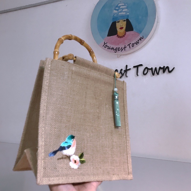 Túi cói bố hoạ tiết thêu thủ công 🦜