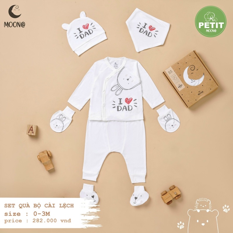 MOON Set bộ sơ sinh dài tay, sơ sinh cài chéo chất liệu petit cho bé 0-3