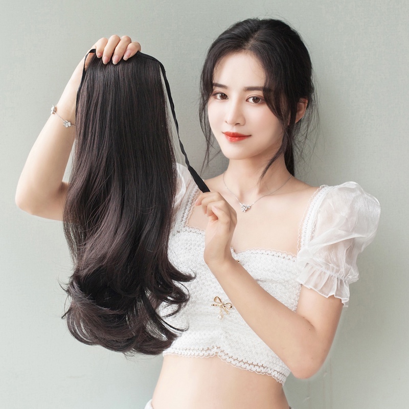 Tóc giả đuôi ngựa xoăn dài màu nâu/đen