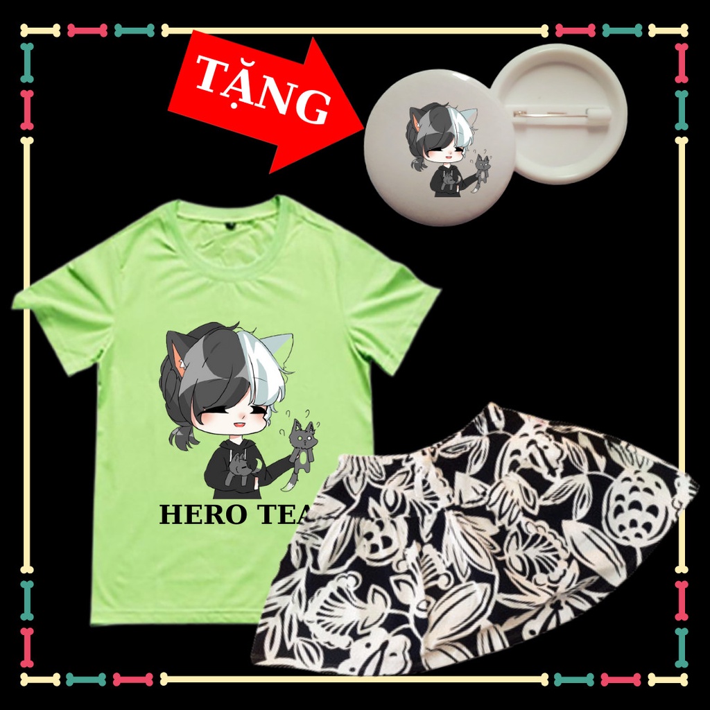 Combo Váy cotton áo thun in hình Hero Team Siro Official dễ thương cho bé gái Tặng HUY HIỆU Hero Team