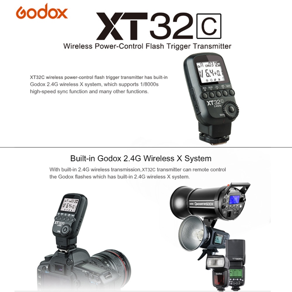 Godox XT32 XT32C XT32N E-TTL i-TTL 2.4G Wireless 1/8000s Flash Trigger for Canon Nikon Dslr camera TT685 V860 II V850 AD360 II