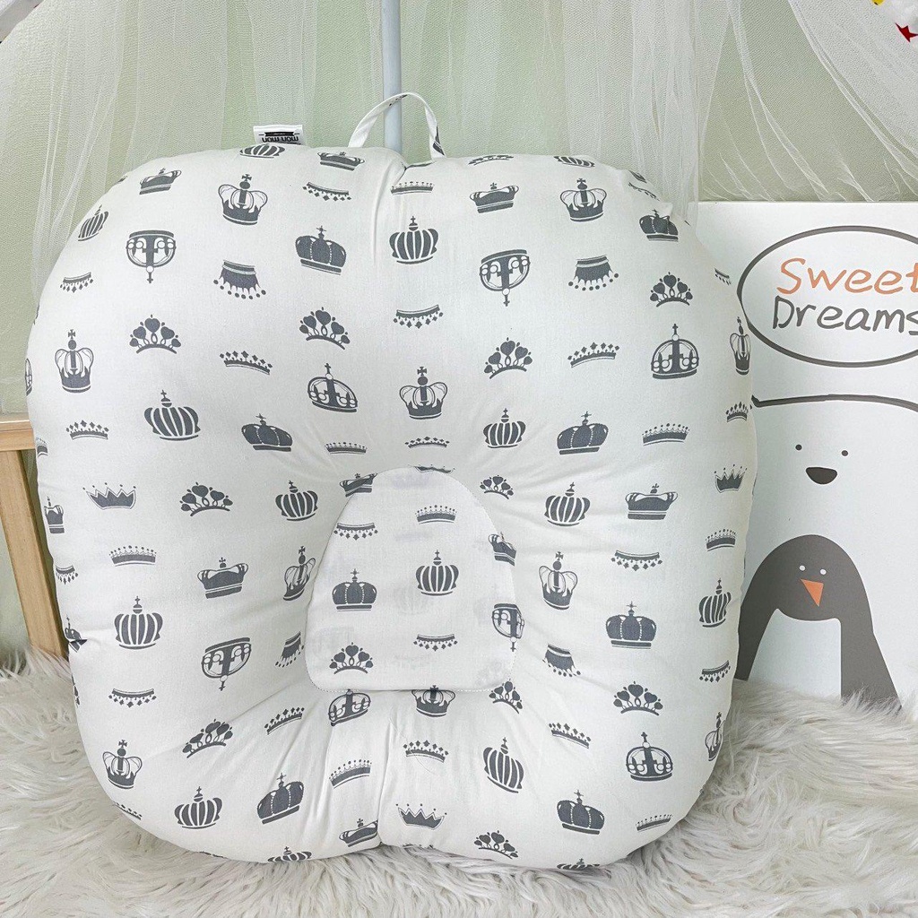 Gối Chống Trào Ngược MONMON, Gối Chữ C Cao Cấp Chất Cotton Thấm Hút Mồ Hôi Cho Bé