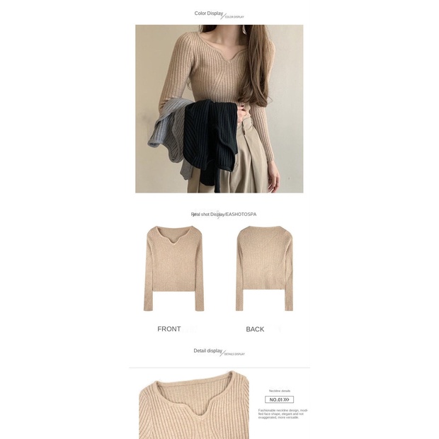 Áo len dài tay cổ chữ V thiết kế dáng ôm thời trang thu đông cho nữ