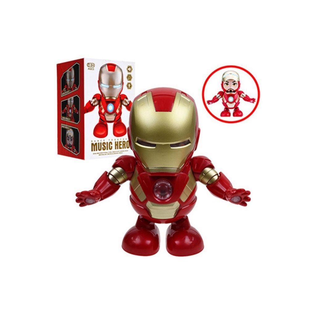 Đồ chơi robot Iron man, người sắt iron man bằng nhựa có đèn, có nhạc, nhảy mua vui nhộn, không kèm pin