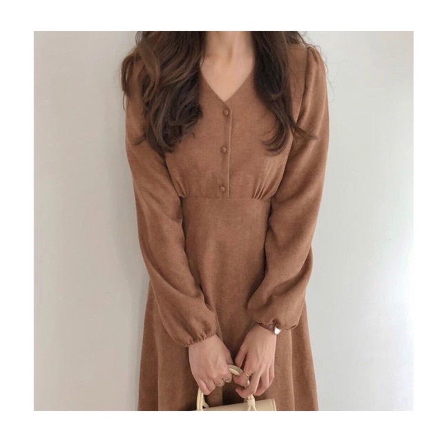 Đầm vintage xoè chất da lộn